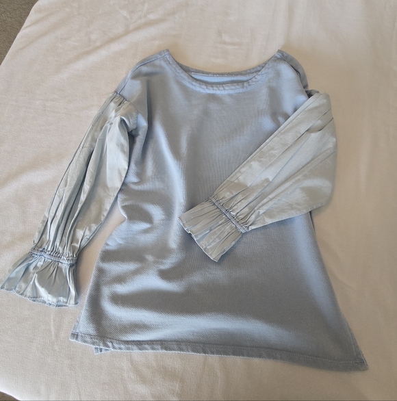 Anthropologie Pilcro Mixed Media Oversized Pullover Top Blue Balloon Sleeve Sz S - Picture 7 of 14